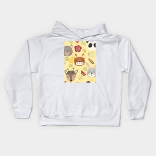 Woodland animals kids pattern yellow background Kids Hoodie